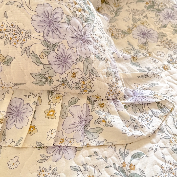 91家纺网 家纺一手货源 找家纺 花香四季家纺 2024新款全棉夹棉绗缝床裙款四件套纯棉印花法式套件蕾丝公主风 小清新