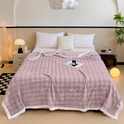 佳居缘 2024新款亲肤舒适纯色兔毛绒毯毛毯毯子 熏依紫