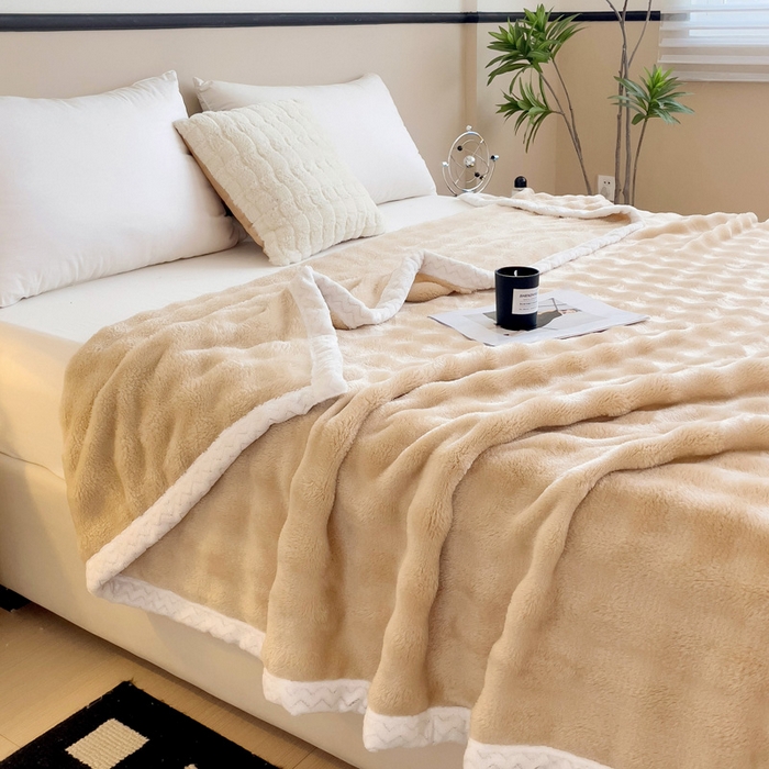 91家纺网 家纺一手货源 找家纺 佳居缘 2024新款亲肤舒适纯色兔毛绒毯毛毯毯子 卡其色