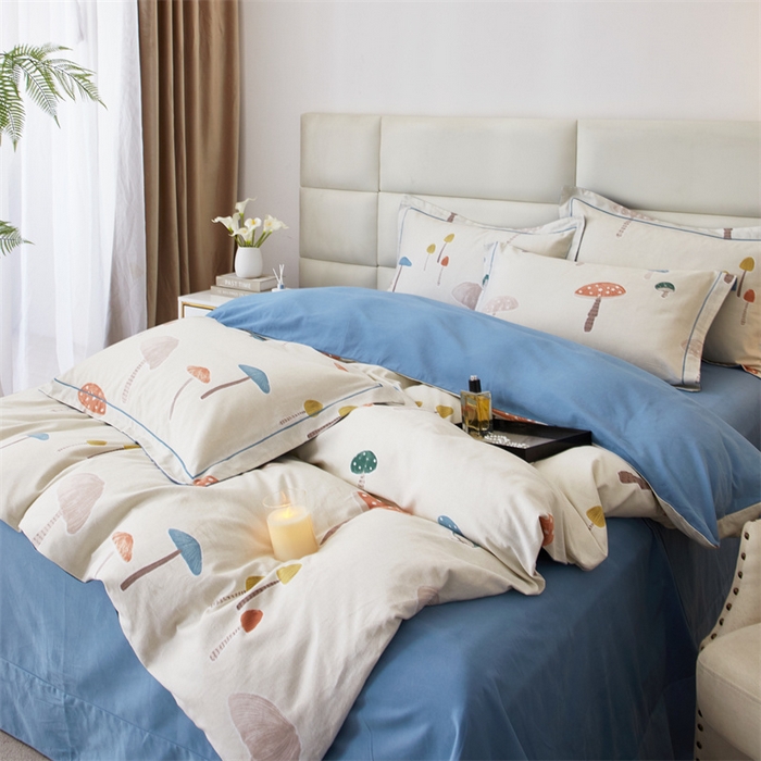 91家纺网 家纺一手货源 找家纺 曼秀琳 2024新款全棉超柔生态磨毛四件套（32*21支） 蘑菇小镇-米