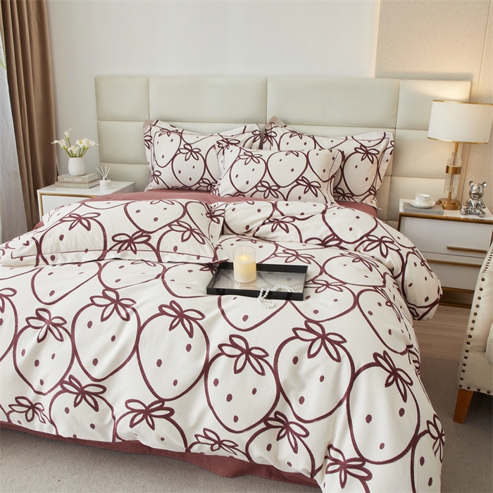 91家纺网 家纺一手货源 找家纺 曼秀琳 2024新款全棉超柔生态磨毛四件套（32*21支） 莓有烦恼-红