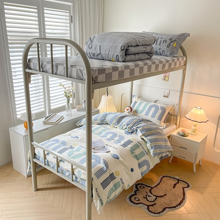 91家纺网 家纺一手货源 找家纺 2025新款全棉印花12868学生宿舍床三件套被芯床垫枕芯上下铺六件套 慕白