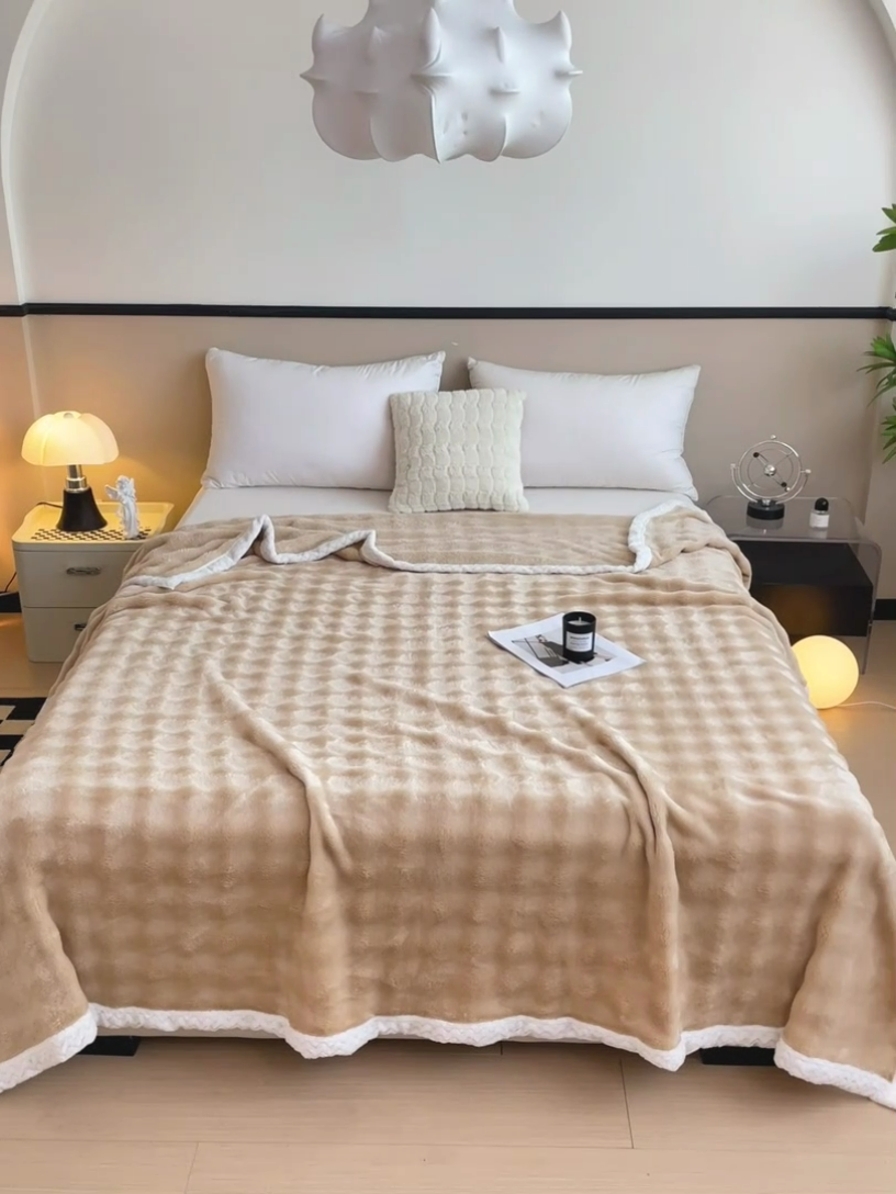 91家纺网 家纺一手货源 找家纺 佳居缘 2024新款亲肤舒适纯色兔毛绒毯毛毯毯子 卡其色