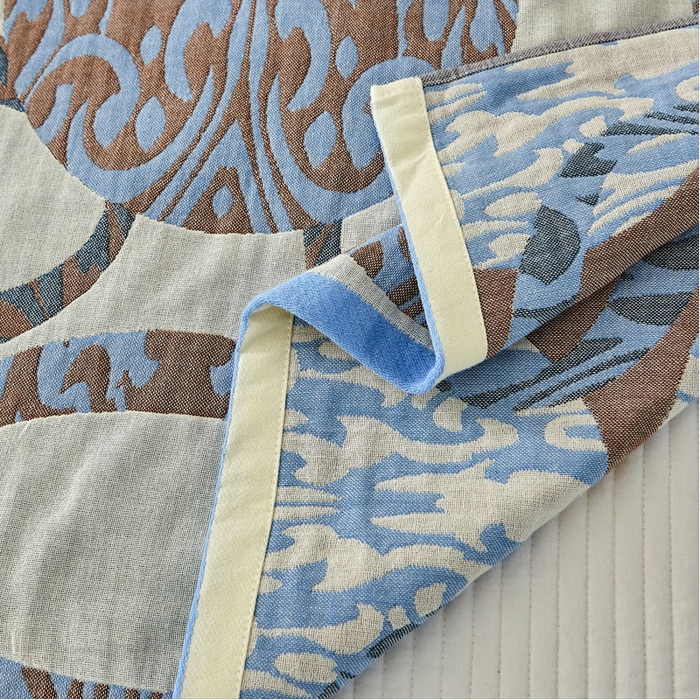 91家纺网 家纺一手货源 找家纺 2024新款素雅系列全棉系列四层纱布枕巾52*78cm一对 剪影-蓝