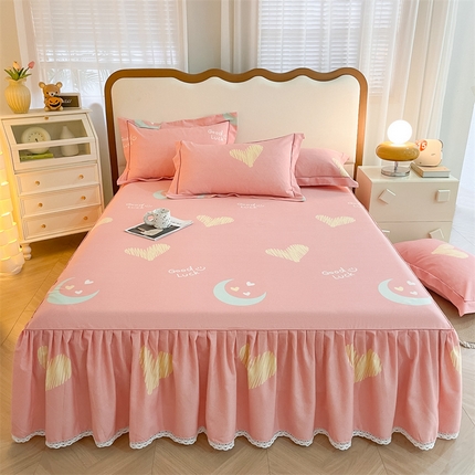 91家纺网 家纺一手货源 找家纺 （总）（支持一件定制）2024新款加厚纯棉生态磨毛床裙三件套全棉花边防滑床罩单件