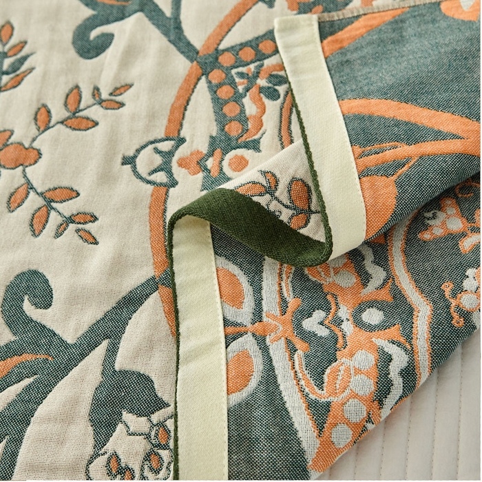 91家纺网 家纺一手货源 找家纺 2024新款素雅系列全棉系列四层纱布枕巾52*78cm一对 恋恋花枝-绿