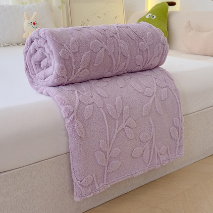 枋梢家纺 2024新款跨境电商发财树塔芙绒纯色发财树提花多功能盖毯午睡毯子办公毛毯  紫色