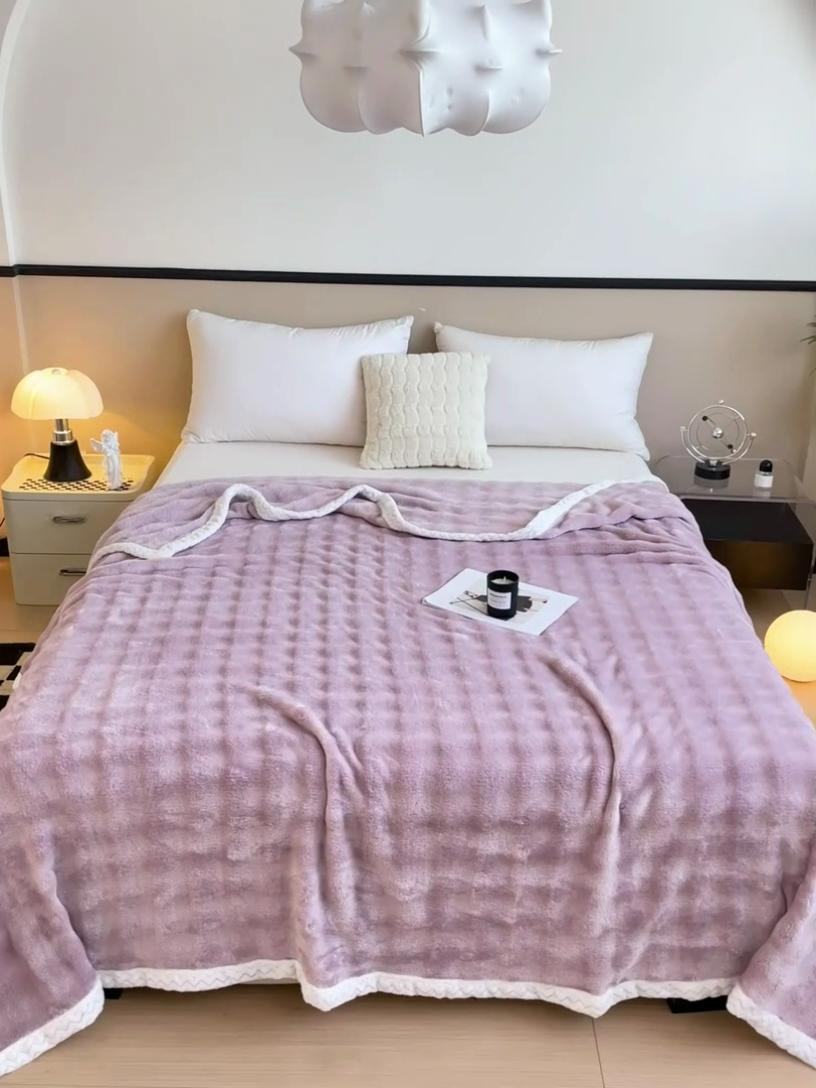 91家纺网 家纺一手货源 找家纺 佳居缘 2024新款亲肤舒适纯色兔毛绒毯毛毯毯子 熏依紫