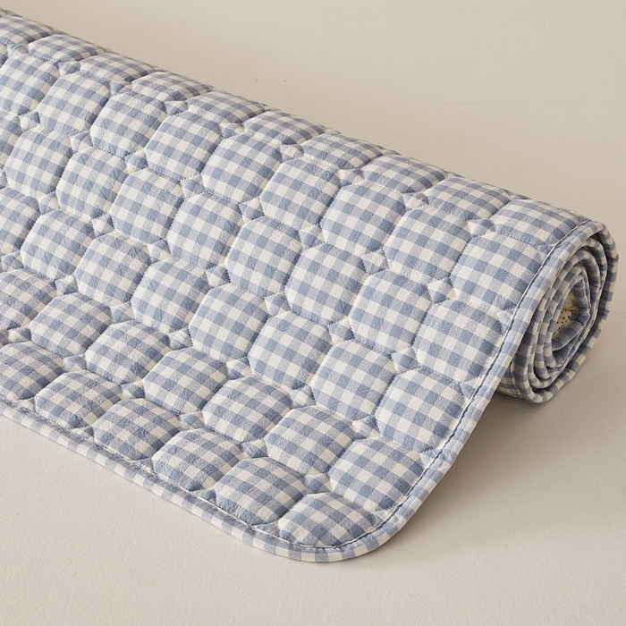 91家纺网 家纺一手货源 找家纺 卡派 2024新款色织全棉夹棉床褥大床 蓝小格