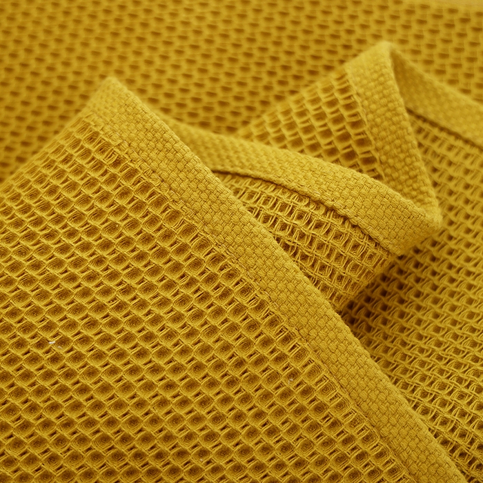 91家纺网 家纺一手货源 找家纺 2024新款北欧风素色布标全棉蜂窝华夫格透气枕巾52*78cm一对 北欧风-芥末黄