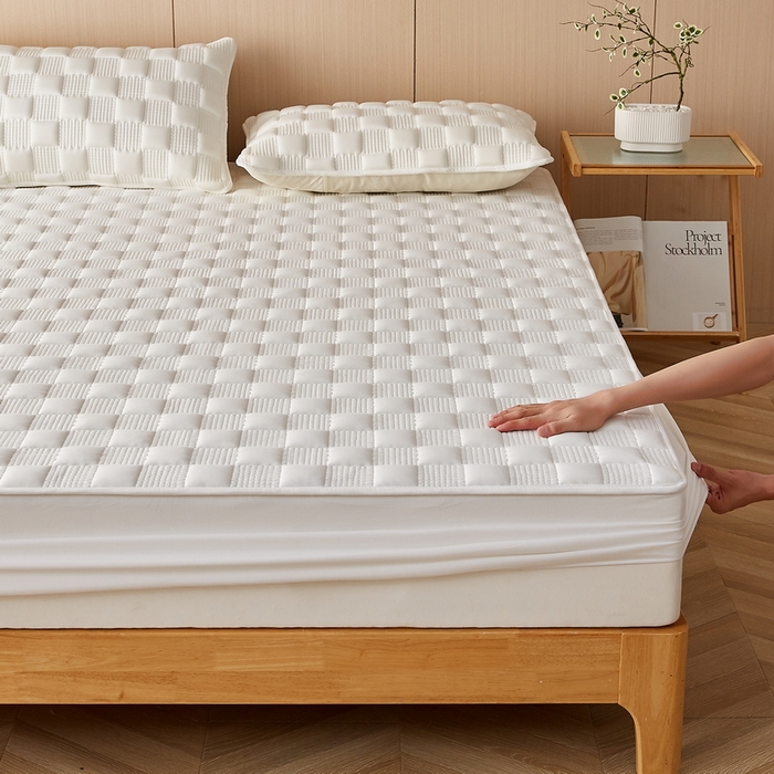 91家纺网 家纺一手货源 找家纺 卡派 2024新款布拉格水洗棉夹棉加厚床笠大床 布拉格-白