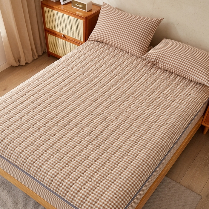 91家纺网 家纺一手货源 找家纺 卡派 2024新款色织全棉夹棉床笠 米小格