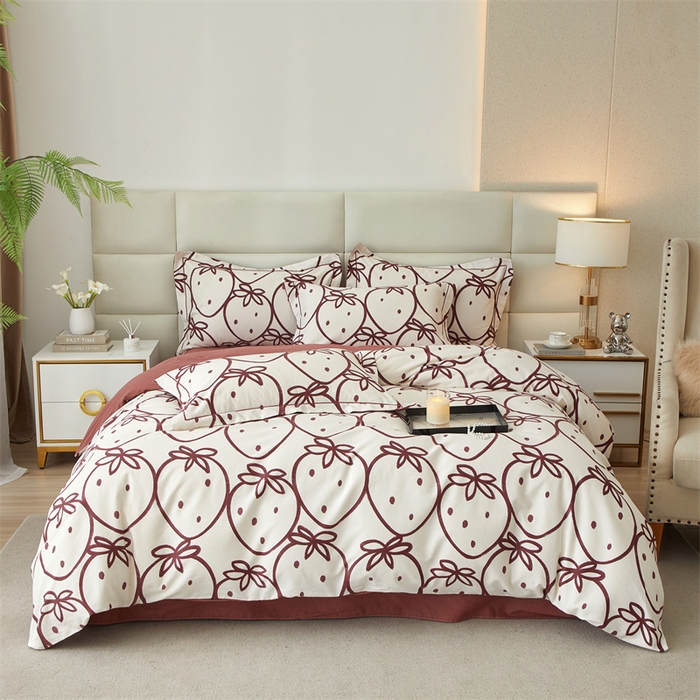 91家纺网 家纺一手货源 找家纺 曼秀琳 2024新款全棉超柔生态磨毛四件套（32*21支） 莓有烦恼-红