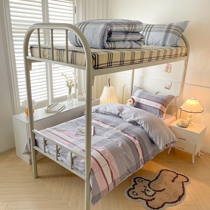 91家纺网 家纺一手货源 找家纺 2025新款全棉印花12868学生宿舍床三件套被芯床垫枕芯上下铺六件套 德利斯-粉