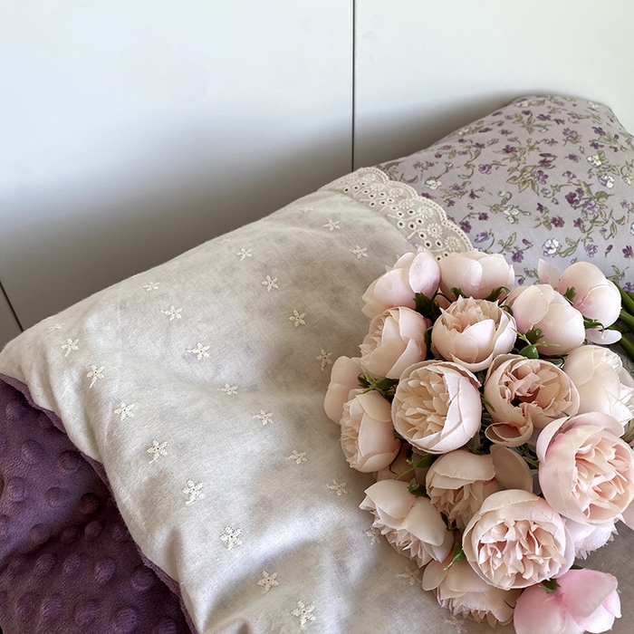 91家纺网 家纺一手货源 找家纺 2025新款秋冬季棉加豆豆绒法式花边款豆豆被被芯 花梦紫