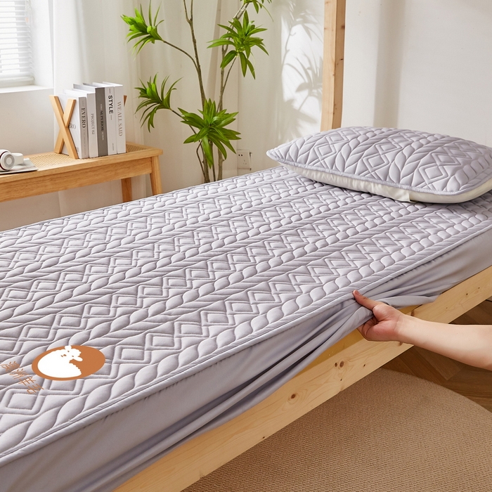 91家纺网 家纺一手货源 找家纺 卡派 2024新款水洗棉羊毛床笠（富贵竹）单人床 富贵竹-灰