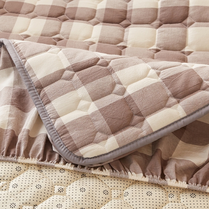 91家纺网 家纺一手货源 找家纺 卡派 2024新款色织全棉夹棉床笠(无印家居风） 大灰格