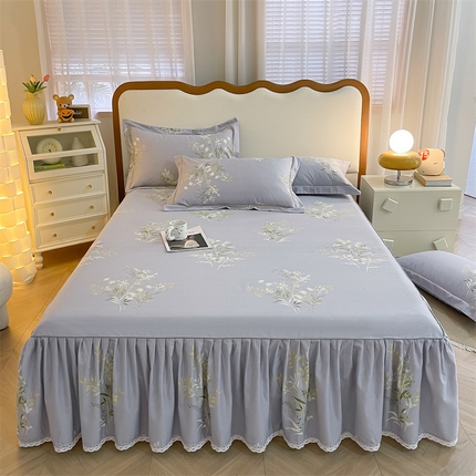 91家纺网 家纺一手货源 找家纺 （总）（支持一件定制）2024新款加厚纯棉生态磨毛床裙三件套全棉花边防滑床罩单件