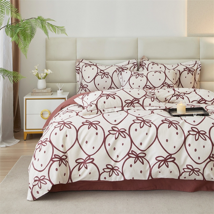 91家纺网 家纺一手货源 找家纺 曼秀琳 2024新款全棉超柔生态磨毛四件套（32*21支） 莓有烦恼-红