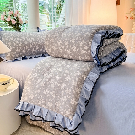 91家纺网 家纺一手货源 找家纺 韩约家纺 2025新款1针织棉皱皱纱床单款夏凉被春秋被冬被四件套 夕媛