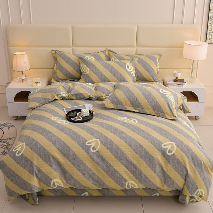 91家纺网 家纺一手货源 找家纺 润淳 2025新直播加厚活性磨毛四件套纯棉三件套 一心一意 灰