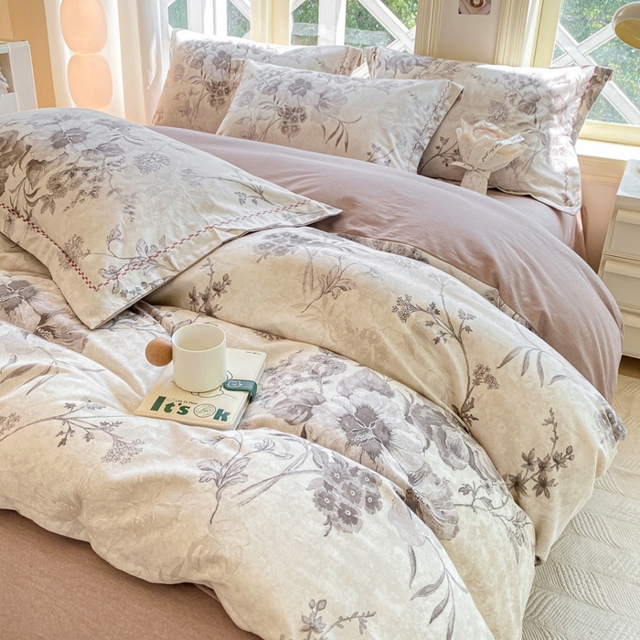 91家纺网 家纺一手货源 找家纺 宜家坊 2024秋冬新款全棉超柔加厚生态磨毛四件套 远黛-灰