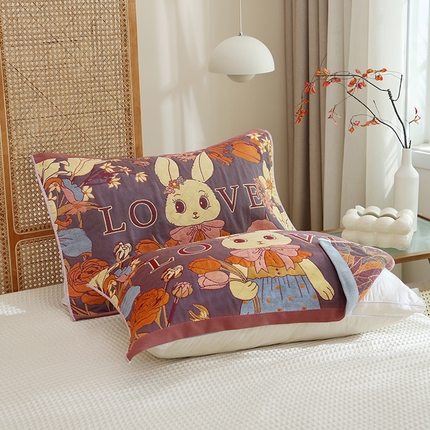 朴尔家纺-毛巾被 2024新款色织定位提花纯棉四层纱布枕巾 爱情来临-咖