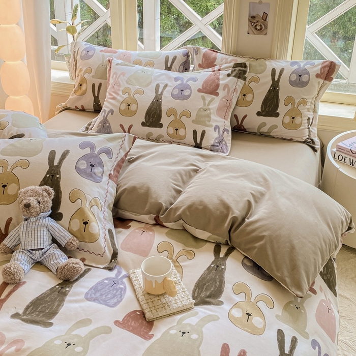 91家纺网 家纺一手货源 找家纺 宜家坊 2024秋冬新款全棉超柔加厚生态磨毛四件套 妮可