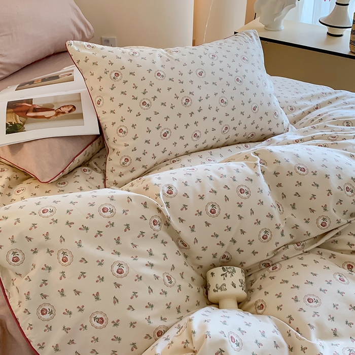 91家纺网 家纺一手货源 找家纺 2024秋冬新款全棉印花嵌绳款小清新四件套 采薇