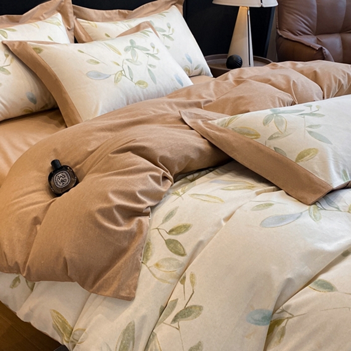 91家纺网 家纺一手货源 找家纺 慕晨 2024新款A类全棉贡缎磨毛数码印花高级宽边简奢款中高端四件套直播爆款 乐莹-米