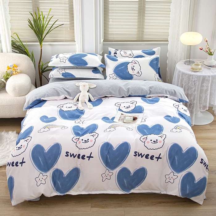 91家纺网 家纺一手货源 找家纺 梦卓家纺 2025新款直播加厚植物羊绒四件套高克重磨毛跨境四件套 大量现货爱心兔