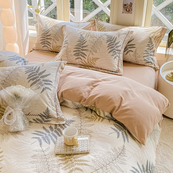 91家纺网 家纺一手货源 找家纺 宜家坊 2024秋冬新款全棉超柔加厚生态磨毛四件套 叶语柔情