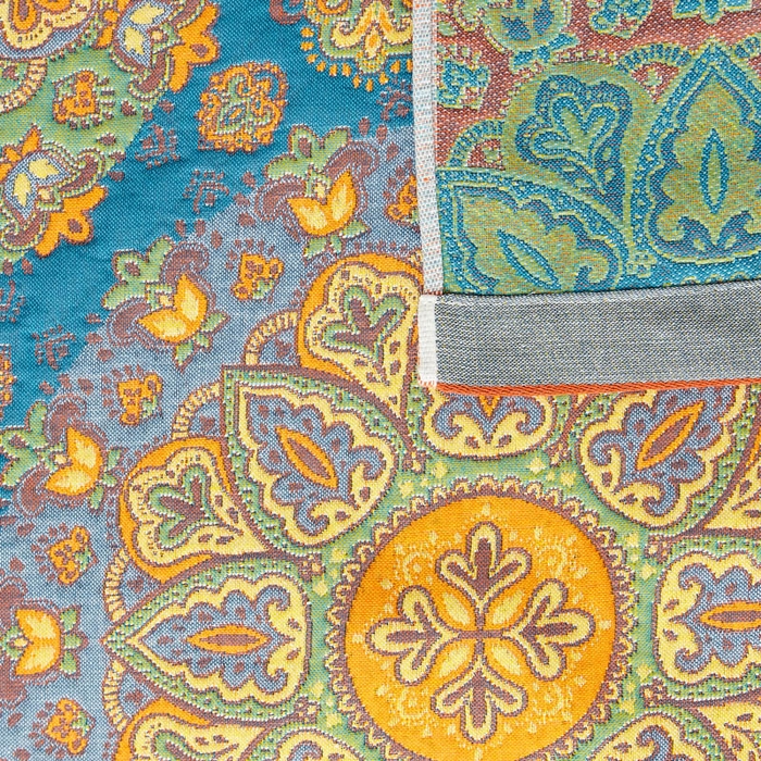 91家纺网 家纺一手货源 找家纺 朴尔家纺-毛巾被 2024新款全棉四层纱布色织提花宽边时尚枕巾系列 复古花园-蓝