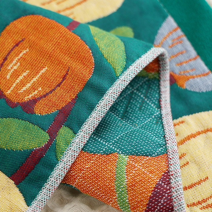 91家纺网 家纺一手货源 找家纺 朴尔家纺-毛巾被 2024新款色织定位提花纯棉四层纱布枕巾 浪漫郁金香-绿