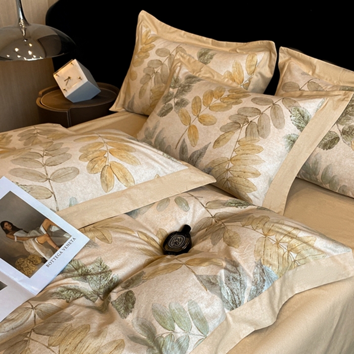 91家纺网 家纺一手货源 找家纺 慕晨 2024新款A类全棉贡缎磨毛数码印花高级宽边简奢款中高端四件套直播爆款 春派