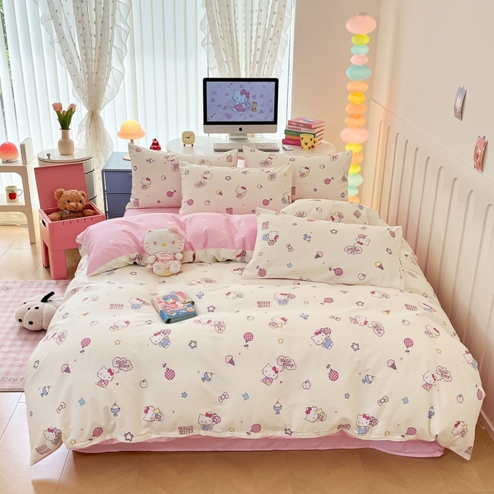 91家纺网 家纺一手货源 找家纺 曼之夏 2024新款全棉三丽鸥卡通四件套 甜筒凯蒂