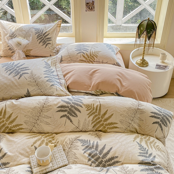 91家纺网 家纺一手货源 找家纺 宜家坊 2024秋冬新款全棉超柔加厚生态磨毛四件套 叶语柔情