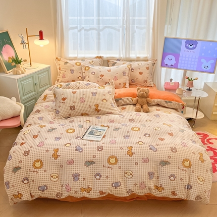 91家纺网 家纺一手货源 找家纺 2024新款高克重牛奶绒四件套-夜景 趣味小屋