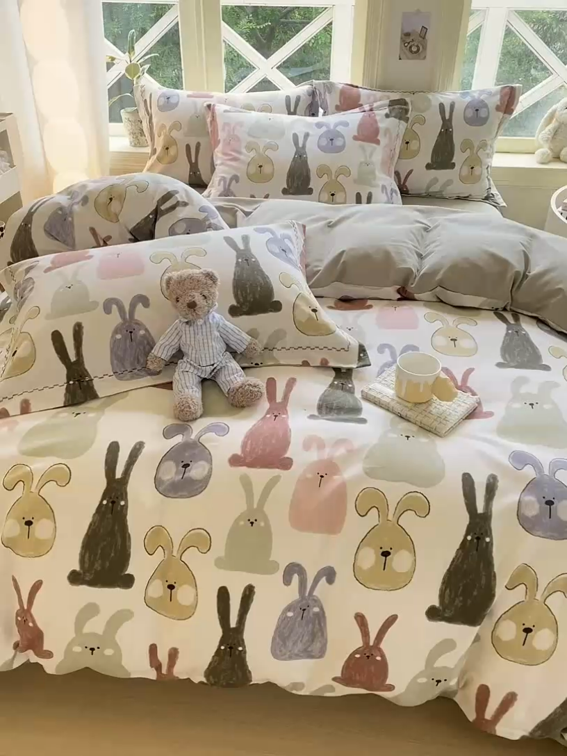 91家纺网 家纺一手货源 找家纺 宜家坊 2024秋冬新款全棉超柔加厚生态磨毛四件套 妮可