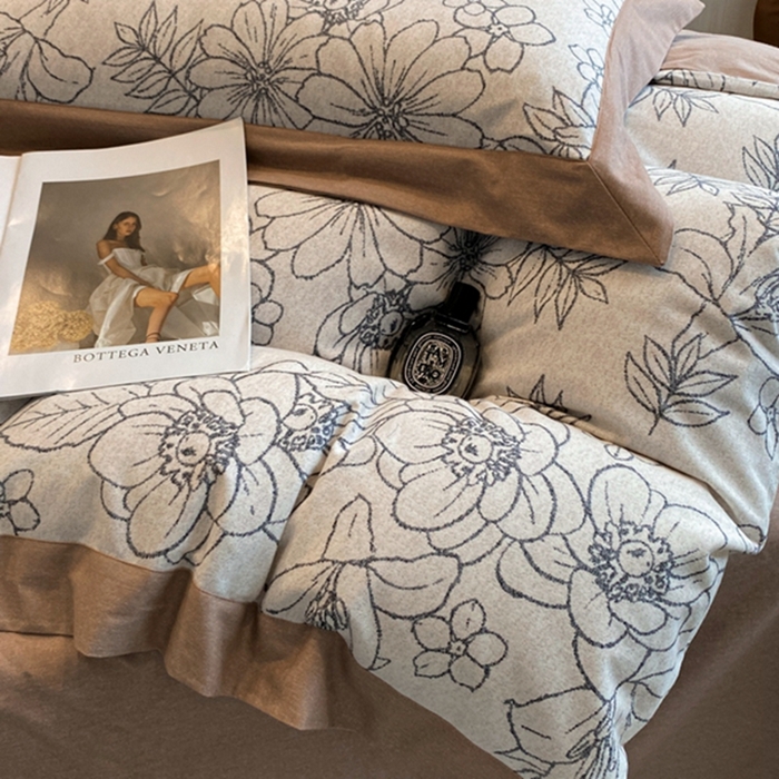 91家纺网 家纺一手货源 找家纺 慕晨 2024新款A类全棉贡缎磨毛数码印花高级宽边简奢款中高端四件套直播爆款 茉娜