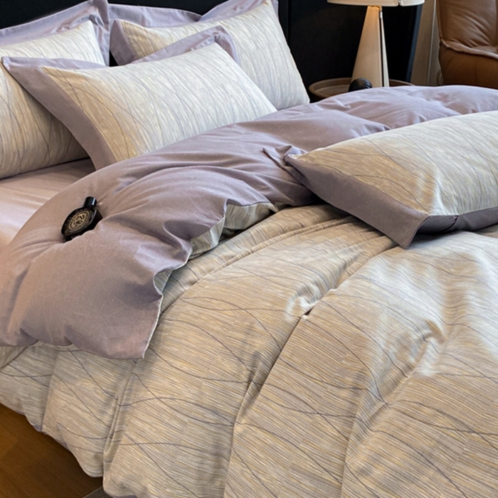 91家纺网 家纺一手货源 找家纺 慕晨 2024新款A类全棉贡缎磨毛数码印花高级宽边简奢款中高端四件套直播爆款 寻意