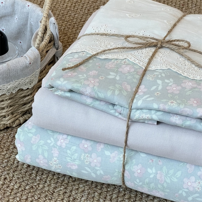 91家纺网 家纺一手货源 找家纺 2024新款全棉印花双层纱四件套--蕾丝花边款 枚栀