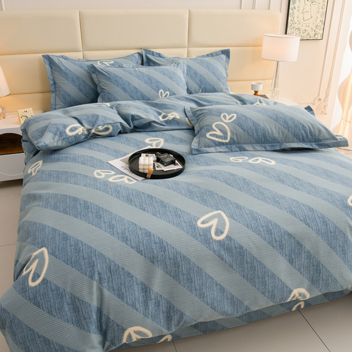 91家纺网 家纺一手货源 找家纺 润淳 2025新直播加厚活性磨毛四件套纯棉三件套 一心一意 蓝