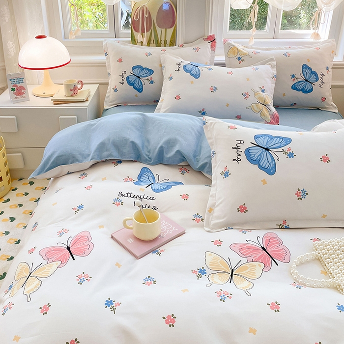 91家纺网 家纺一手货源 找家纺 世爵家纺 2025新款亲肤印花磨毛四件套 游园戏蝶