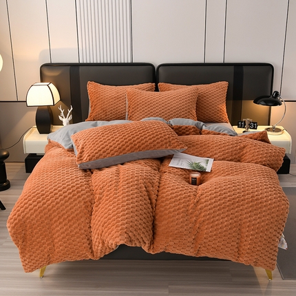 菡宝 2024新款高克重金龟绒纯色提花四件套 桔色