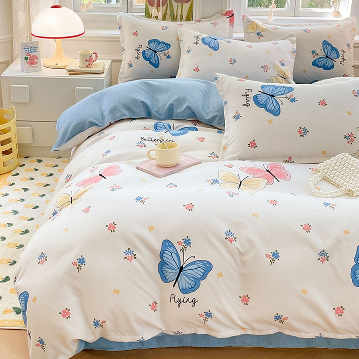 91家纺网 家纺一手货源 找家纺 世爵家纺 2025新款亲肤印花磨毛四件套 游园戏蝶