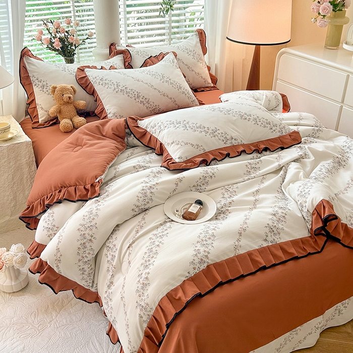 91家纺网 家纺一手货源 找家纺 韩约家纺 2025新款1针织棉皱皱纱床单款夏凉被春秋被冬被四件套 栖息