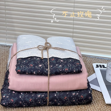 91家纺网 家纺一手货源 找家纺 （总）2024新款全棉印花双层纱四件套--蕾丝花边款