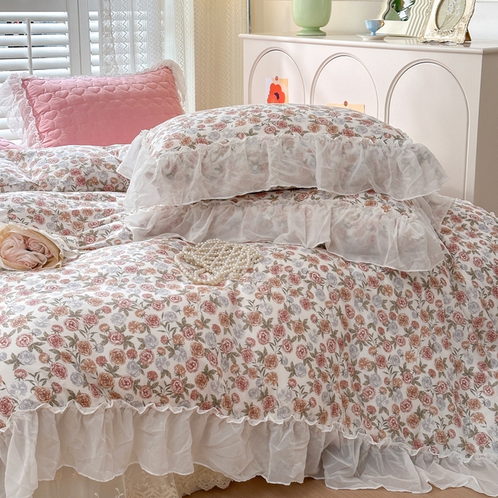 91家纺网 家纺一手货源 找家纺 （总）淑女公社 2024春夏新款竹棉双层纱床裙款四件套-玫瑰庄园