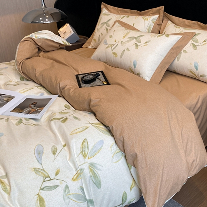 91家纺网 家纺一手货源 找家纺 慕晨 2024新款A类全棉贡缎磨毛数码印花高级宽边简奢款中高端四件套直播爆款 乐莹-米